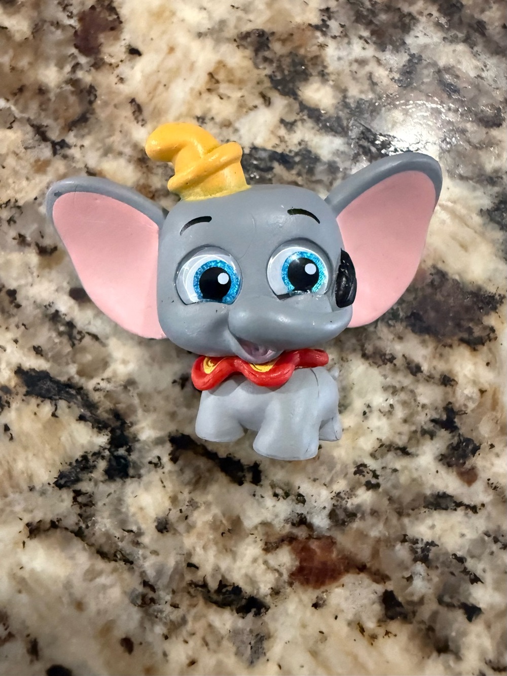 Gray Elephant Figurine Toy with Pink Ears and Yellow Hat - Kids Toy